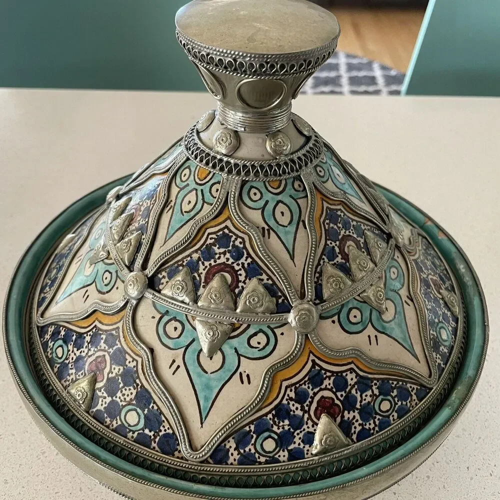 Moroccan Ceramic Bowl with Lid Tajine from Fez Polychrome Fes Naji - Picture 2 of 12